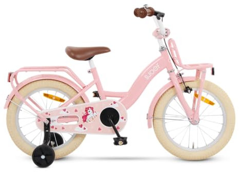 SJOEF Classic Kinderfahrrad | 12-16 Zoll | Kinder Fahrrad für Mädchen/Jugend | Ab 2-6 Jahren | inklusive Stützräder - Rosa