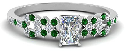 CustomizedGifts Wunderschöner Diamantring im XO Design Sterling Silber Erstellt smaragd Strahlende Form Seitenstein Verlobungsringe Zinkeneinstellung Größe 55 Geschenk