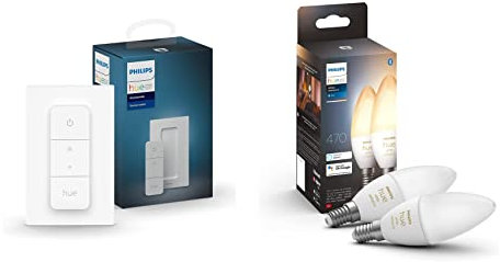 Philips Hue Dimmschalter | Zubehör System | kabelloses Dimmen ohne Installation White Ambiance E14 LED Lampe Doppelpack