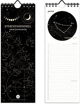 renna deluxe Geburtstagskalender STERNZEICHEN immerwährend jahresunabhängig Geburtstagsplaner | Hochformat halb A4 | Made in Deutschland