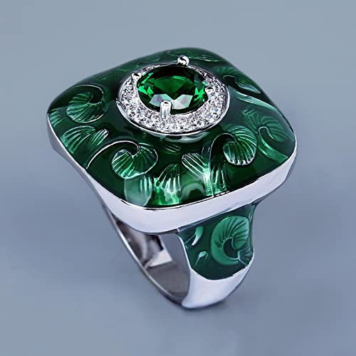 XJruixi Unique Ring for Men Fashion Green Handmade Enamel Jewelry Domineering Emerald Ring Engagement Ring 2022 New Wedding Rings