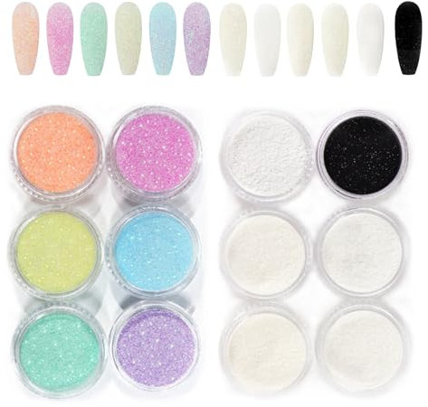 GZMAYUEN Glitzerpuder für Nägel Zucker Effek Schwarz Weiß Bunt Schimmernder Zuckereffekt Nägel Glitzer Pulver 18 Farbe Nageldesign Glitzer Pailetten Flakes Nail Art
