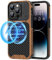 TENDLIN Magnetic Case Compatible with iPhone 14 Pro Max Case Wood Grain with Carbon Fiber Texture Design Leather Hybrid Slim Case (Compatible with MagSafe) Black
