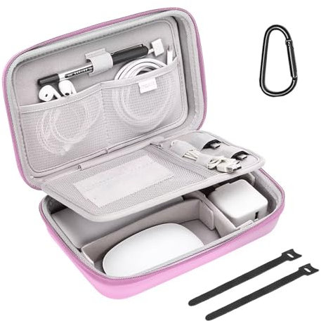 MOSISO Electronic Organizer Travel Case Compatible with MacBook Power Adapter, Compatible with Magic Mouse & Pencil, SD Card, USB Flash Disk with 4 Modular Insert & 2 Cable Tie & Snap Hook, Pink