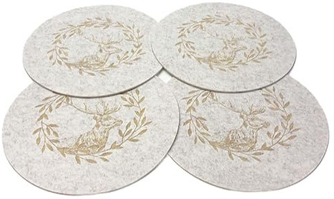 Boltze Platzsets Tischsets Filz Egon Hirschmotiv grau oder beige 4er Set 35x45cm Essunterlage (beige)