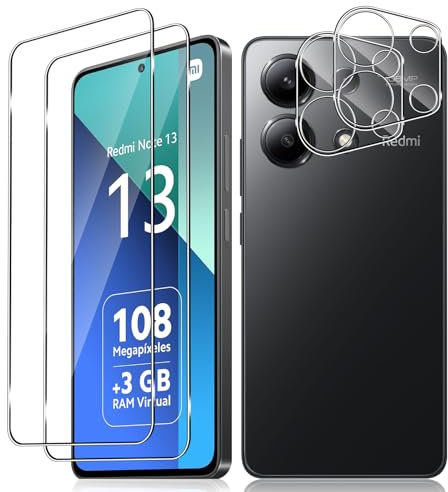 Vanrain Protector de Pantalla para Xiaomi Redmi Note 13 4G, 2+2 Piezas Cristal Templado y Protector de Lente de Cámara, 9H Dureza Vidrio Templado Alta Definición Sin Burbujas