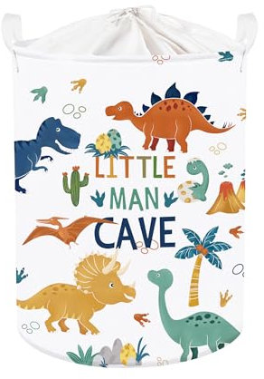 Clastyle 45L Groß Boho Dinosaurier Kinder Wäschekorb mit Deckel für Jungen Mädchen Kleidung Weiß Spielzeug Aufbewahrungskorb für Kinderzimmer Bad