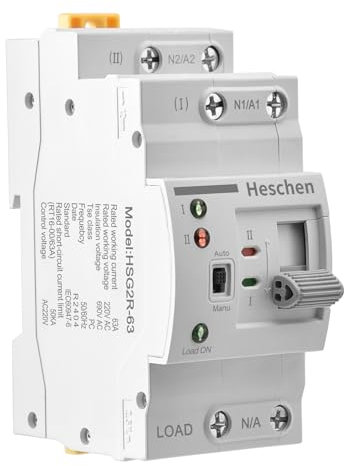 Heschen ATS Dual Power Interruptor automático de transferencia HSG2R-63, 2P, 63 A 220 VAC, clase PC, control de alimentación, interruptor de transferencia ininterrumpido, montaje en carril DIN de 35