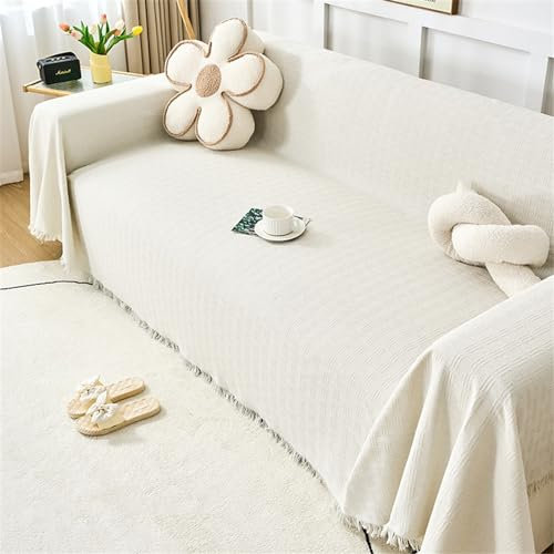FANSU Sofabezug L Form 1 2 3 4 Sitzer, Sofaüberwurf Decke Ecksofa Universelle rutschfeste Einfarbig Couch Bezug Sofaschoner Sofa Decken Couch Überwürf Einteiliger Sofabezug (Cremeweiß,180x340cm)