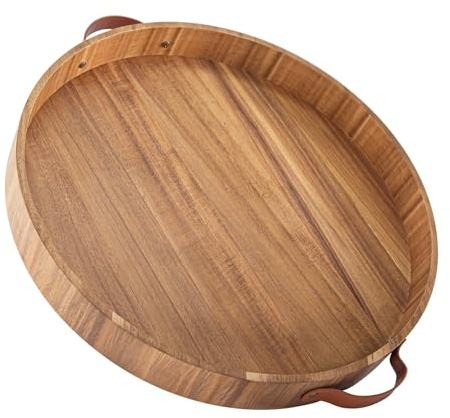 Ottoman-Tablett mit Griffen, 50,8 cm, rund, großes Tablett für Ottomane, Serviertabletts aus Holz, dekorative Tabletts für Wohnzimmer, Holztabletts für Party, Abendessen, Frühstück, Vorspeisen