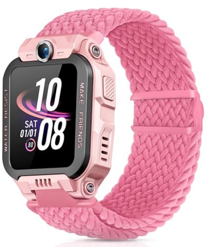 Hexasider Kids Straps Compatible with Watch Phone Z7/Z6/Z1, Nylon Braided Wristbands for imoo Smartwatch Kids Z1/Z6/Z7 Replacement Bands for Girls Boys, Pink