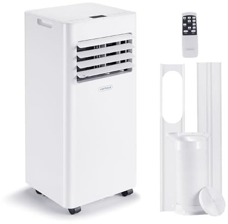 VonHaus Air Conditioning Unit 7000 BTU – Portable Air Conditioner, Dehumidifier Mode, Air Con, Window Venting Kit, Remote Control, 4 Modes, 2 Speeds, 24hr Timer, LED Display, x4 Wheels, Carry Handles