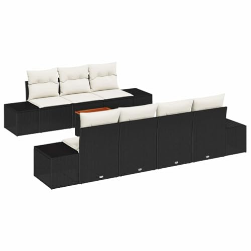 vidaXL Garten-Sofa-Set mit Kissen 8 pcs Schwarz Poly Rattan, Garten und Terrasse, modernes Sofa Set, Lounge, verstellbare Füße, modulare Möbel, robuster Außensitz