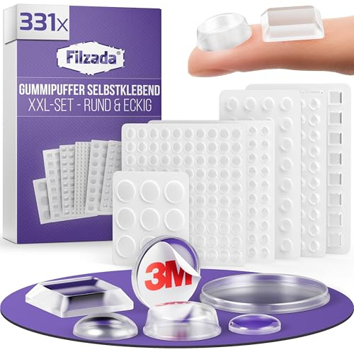 Filzada® 331x Elastikpuffer XXL Set Transparent - Anschlagpuffer Türen | Türpuffer Gummi für Türen, Schränke, Glas - Gumminoppen Selbstklebend, Gummistopper leise - rückstandslos entfernbar