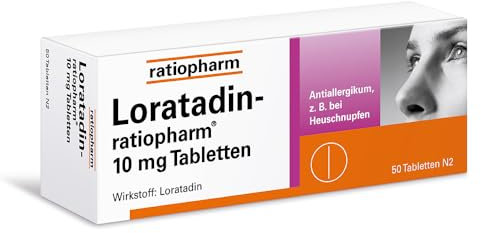 Loratadin-ratiopharm 10 mg Tabletten: schnelle und langanhaltende Hilfe bei Heuschnupfen, ganzjährigem allergischen Schnupfen und chronischer Nesselsucht - bereits ab 2 Jahren geeignet, 50 Tabletten