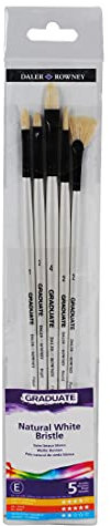 Daler-Rowney Graduate Oil Brush, Natural Hog Bristle, Long Handle, Round, Flat, Bright, Fan and Filbert, , Wallet Set, 5 Assorted Brushes