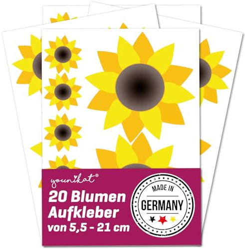 easydruck24de Aufkleber Sonnenblumen 20 Stück - kfz210 | Flower-Power, für PKW Motorrad Auto, witterungsbeständig, vergilbungsfrei, UV-beständig