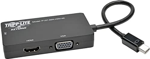 Tripp Lite Keyspan Mini DisplayPort to VGA/DVI/HDMI, All-in-One DP 1.2 Converter Adapter, Thunderbolt 1 & 2 Compatible, 4K HDMI 30Hz, Black, 3 Year Warranty (P137-06N-HDV-4K)