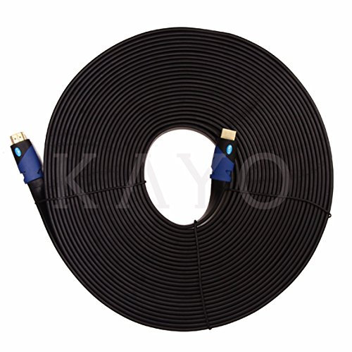 Câble HDMI plat 15,2 m, Kayo câble HDMI haute vitesse HDMI2.0 Super HD 4 K 2160p (15,2 m/15 m) Prend en charge, Ultra HD 4 K, 3d, 2160p, 1080p, Ethernet, ARC, Blu-ray, PS3, PS4, Xbox 360, streaming HD + Gratuit Attache de câble