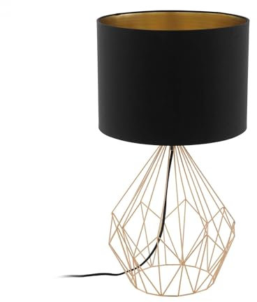 EGLO Tischlampe Pedregal 1, 1 flammige Tischleuchte Vintage, Industrial, Retro, Nachttischlampe Stahl und Textil in Schwarz und Kupfer, Lampe mit Schalter, E27 Fassung