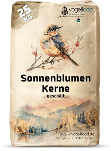 Vogelfood Sonnenblumenkerne geschält 25 kg Vogelfutter Wildvogelfutter Winterfutter Streufutter Sommer und Winter Ideal für Jungtiere ganzjährig geschälte