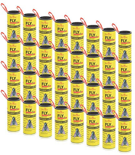 Atrapa Moscas Tiras Atrapamoscas Adhesivos Trampa Moscas Rueda 32 Rollos Atrapa Moscas y Mosquitos Exterior Interior para Invernadero Jardin No Tóxico