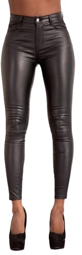 Glook Pantalón de Cuero Negro Mujer de Tiro Alto y Corte Skinny con Bolsillos Traseros - Estilo y Funcionalidad (36, Negro)