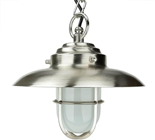 Licht-Erlebnisse Hängelampe Außen Echt-Messing in Nickel matt IP54 D:23cm für Garten Terrasse Überdach E27 Maritim Aussenleuchte Hängeleuchte Pendellampe Außenlampe