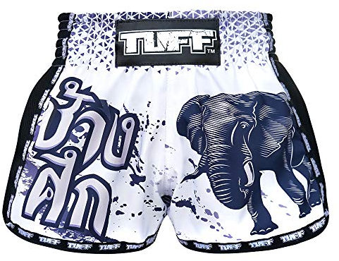 TUFF Sport Retro Muay Thai Boxshorts Kampfsport Kleidung Training Gym Trunks Klassisch Slim Cut, Tuf-mrs203-weiß, Groß