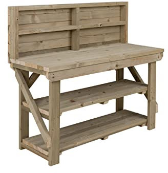Workbench With Double Shelf and Back Panel Indoor/Outdoor - Pressure Treated - Heavy Duty - Handmade Garage Workshop Work Table (5ft)