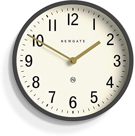 NEWGATE® Master Edwards wall clock | Mid century style clock | 30cm | Deep metal case in matt dark grey | Modern retro design for kitchen, living room or office