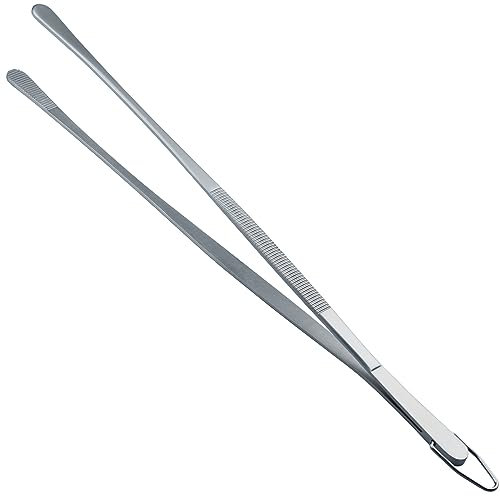 HINMAY 12-Inch Fine Tweezer Tongs, Extra-Long Stainless Steel Tweezers Tongs