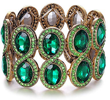 EVER FAITH Damen Armband Strass Kristall Art Deco Hochzeit Braut Elastisch Stretch Armreif Grün Gold-Ton