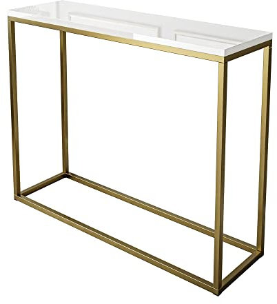 lukmebel Console Moderne dorée Mat 100 cm Blanc Brillant Console de Maquillage HG Console Table d'appoint Table de Salon Table de Couloir Table de décoration Entrée Cadre en métal (Blanc Brillant)