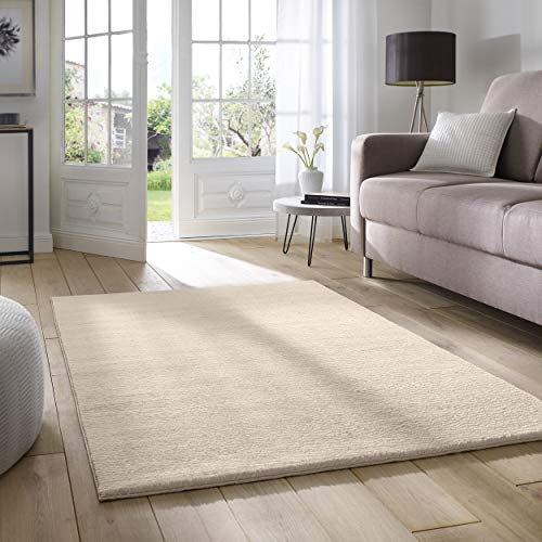 Taracarpet Supersoft kurzflor Teppich Fiona Wohnzimmer Schlafzimmer Kinderzimmer Flur Läufer waschbar rutschfest Uni Creme 080x150 cm