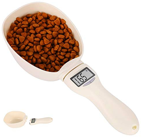 KONAMO Pet Food Scale, 23 * 9.5CM Precise Pet Food Measuring Cup Detachable Pet Food Measuring Scoop LCD Pet Food Scale Cup with Four Measuring Units for Measuring Pets Food (No Battery)