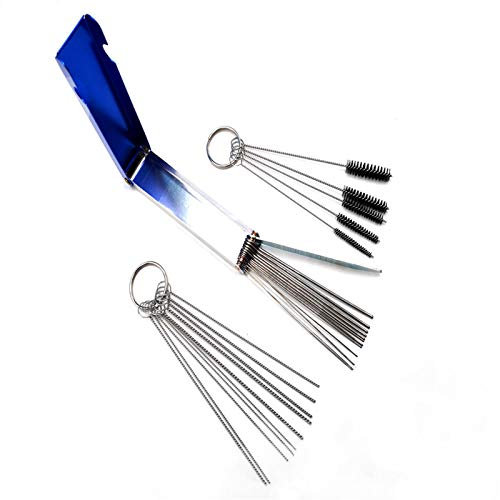 HOMEJIA Multi-size Carburetors Cleaning Tool Kit, 10 Needles + 5 Brushes + 13 Wires for Small Carb Jets Engine Cleaning