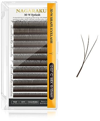 NAGARAKU Brown 3D Lashes，W Shape Eyelash Extensions 0.07mm C Curl 8-15mm Mix Volume Lashes Hand Woven Long Stem Matte Black Premade Fans 3 Tips False Eyelash