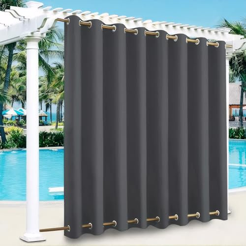 Outdoor Vorhang Wetterfest Wasserdicht mit ösen,Outdoorvorhänge Gardinen für draußen Balkon terrasse Pavillon Aussen Outdoorvorhang Sonnenschutz Vorhänge Garten,Dunkelgrau,1 Stück|254x213cm(BxH)