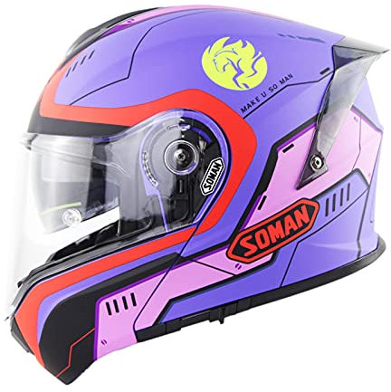 Full Face Modular Motorcycle Helmet Anti-Fog Double Sun Visor Flip Cross-Country Motorcycle Helmet DOT/ECE Approved Moped Racing Motorbike Helmet Unisex,Pink,L