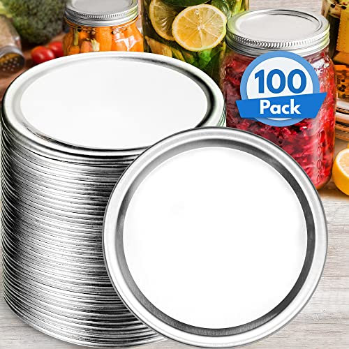 Canning Lids for Mason Jars - Silver, 100 pcs - 3.4 (86mm) Wide-Mouth Size w/Food Safe Sealant - Air-Tight Seal to Keep Preserves Fresh - by KapStrom