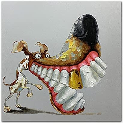 Ölbilder Auf Leinwand Handgemalt,Moderne Abstrakte Übertriebene Tiere 100% Handgezeichnet Acryl Malerei Kunstwerk, Große Nordische Goldene Hunde Gemälde Rahmenlos Coole Bilder Kunst Wand Für Zu