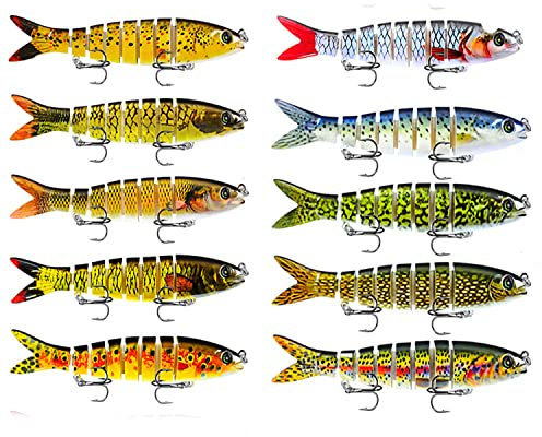 10 Stück Kunstköder, Multi Joint Wobbler Swimbait Jerkbait Barsch Köder Angelgerät zum Angeln Raubfisch mit 2 Drillingshaken, Gummifisch für Hecht Barsch Zander Angelköder (G 10PCS)