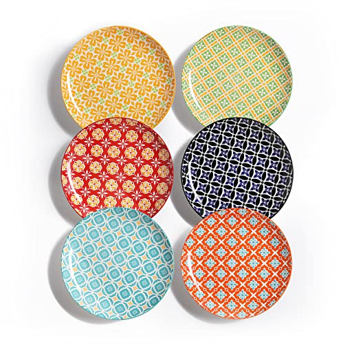Metahom Ceramic Salad Plates Set of 6, 8 Inch Colorful Dessert Plates