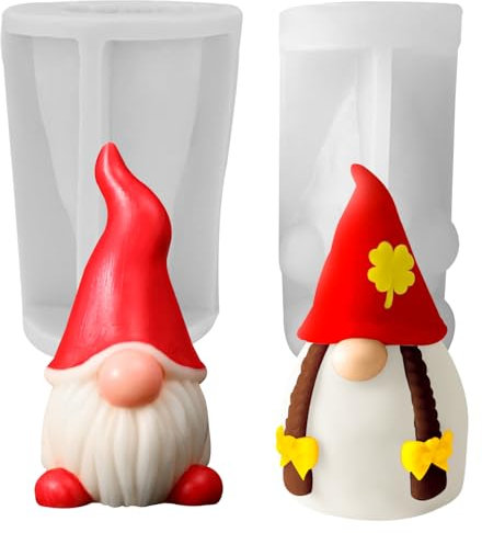 Lot de 2moule bougie noel 3D de Noël - Moules en silicone pour béton - Lutin pour la fabrication de bougies,savons,Décoration de gâteaux,de pierres aromatiques, de chocolat, de décorations de Noël