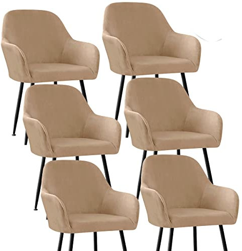 XGANGM Stretch Stuhlbezug 2/4/6er Set Stuhlhussen Samt mit Armlehne Bürostuhl Bezug Rückenlehne Stuhlschonbezug Sessel Esszimmerstuhlhussen Armlehnstuhlabdeckung Stuhlbezüge,Khaki,6pcs