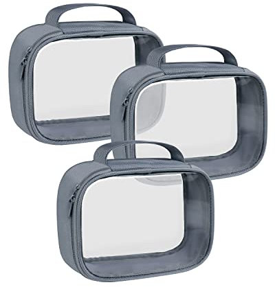 Moyad Trousse de Toilette Transparente Sac Cosmétique Imperméable pour Homme Femme, TSA Sac de Toilette Avion, Trousse de Maquillage Voyage, Pochette Cosmétiques en PVC Étanche, Taille L & 3Pcs Gris