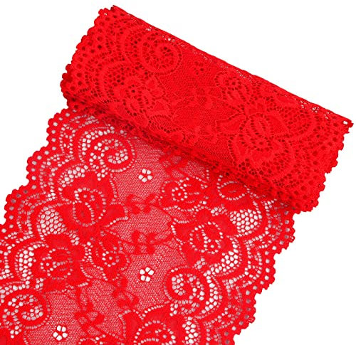 Rot Spitzenband, Vintage Stretch-Blumenmuster Spitzenbordüre, Breiter Dekorativ Spitzenstoff Tüll Spitze zum Basteln, Nähen, Geschenkverpackungen, Brauthochzeitsdekorationen