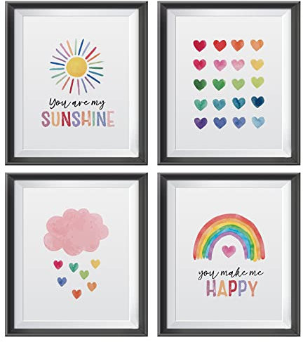 Inspirierendes Zitat You Are My Sunshine Posterdrucke für Zuhause, Mädchenzimmer, Kinderzimmer, Klassenzimmer, Boho, Sonne, Regenbogen, Wolke, Herzen, Dekorationen, Drucke, 4 Stück, 20.3x25.4 cm