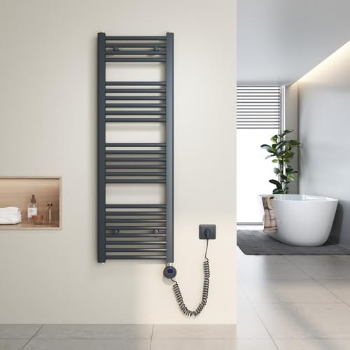 Heilmetz Scaldasalviette elettrico antracite 120x40 cm,Radiatore elettrico con termostato digitale e funzione Timer per asciugamani,Asciugatore elettrico per asciugamani,500 W